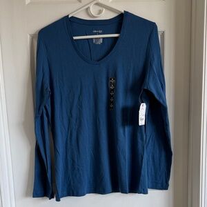 NWT St. John's Bay Women's Long-Sleeve V-Neck Tee — Teal Blue